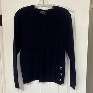 Charlie B Navy V-Neck Sweater with Grommet Detail Womens size Medium